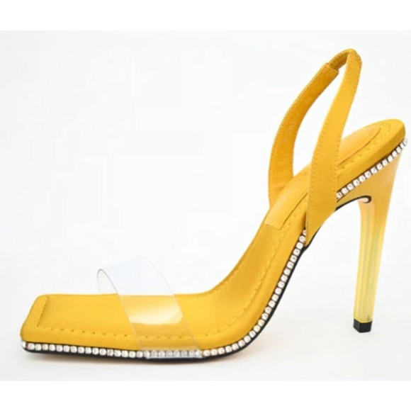 NWT Good American Crystal Crush Satin Lucite Sling Back Sandal Heels - Picture 2 of 15